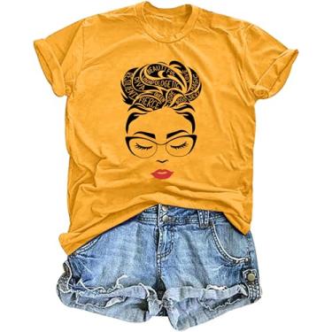 Imagem de VVNTY Camiseta feminina afro: camiseta feminina preta com estampa de rainha afro-americana camisetas femininas pretas melanina, Amarelo, P