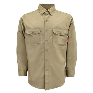 Imagem de KONRECO Camisas masculinas FR 184 g uniforme de trabalho leve resistente a chamas camisa de soldagem/repelente de água e manchas, Botões cáqui, XXG