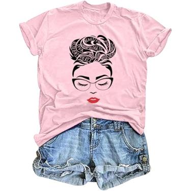 Imagem de VVNTY Camiseta feminina afro: camiseta feminina preta com estampa de rainha afro-americana camisetas femininas pretas melanina, rosa, P