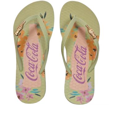 Imagem de Sandalia Chinelo Feminino Coca Cola Flower Bottle VerdeOliva