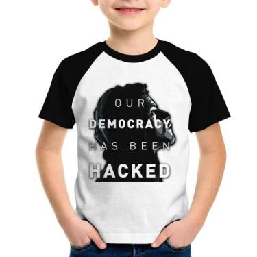 Imagem de Camiseta Raglan Infantil Our Democracy Has Been Hacked - Foca Na Moda