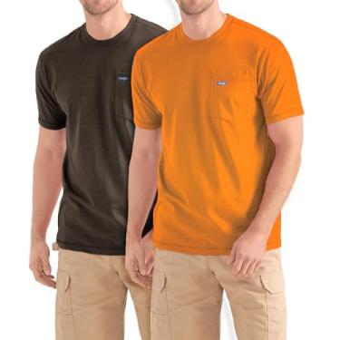 Imagem de Wrangler Camiseta grande e alta - pacote com 2 camisetas de algodão de manga curta com bolso no peito, Marrom/laranja, 4X