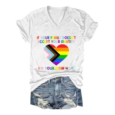 Imagem de Camiseta feminina Pride Gay 2024 Herat Rainbow Graphic Top Igualdade Casual Verão Solta Túnica Manga Curta Gola Redonda Blusa, Branco, XXG