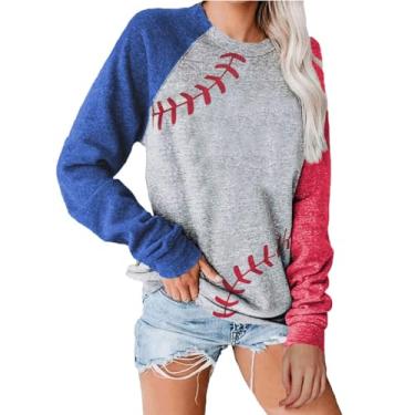 Imagem de Camisetas femininas de beisebol com estampa fofa raglã manga longa pulôver casual solto gola redonda moletom 2024, Cinza, G