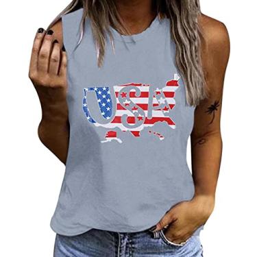 Imagem de Camiseta regata feminina PKDong 4 de julho costas nadador sem mangas verão casual camiseta regata feminina bandeira americana, Cinza, P