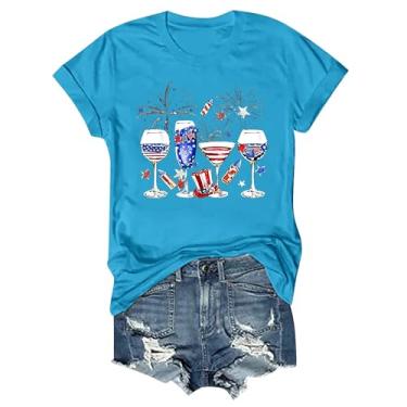 Imagem de Camisetas patrióticas femininas 4 de julho 2024 manga curta gola redonda bandeira dos EUA túnicas gráficas engraçadas taça de vinho, Z21-azul celeste, GG