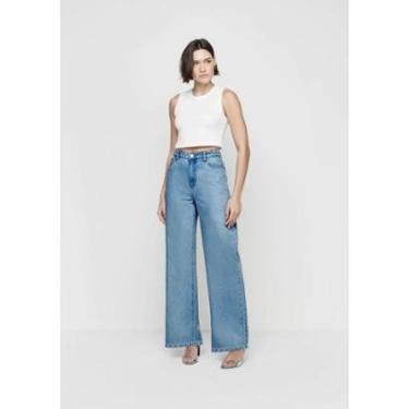 Imagem de Calça Jeans Dzarm Wide Leg Slim Cintura Alta Feminina-Feminino