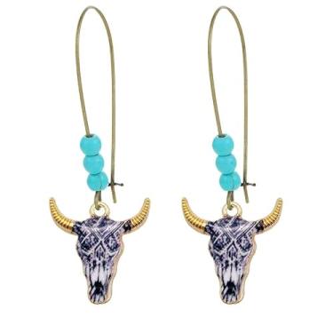 Imagem de coadipress Brincos femininos com pingente de cabeça de gado boêmio colorido esmaltado animal touro vaca rebanho flores brincos criativos de cabeça de vaca ocidental brincos bonitos étnicos vintage