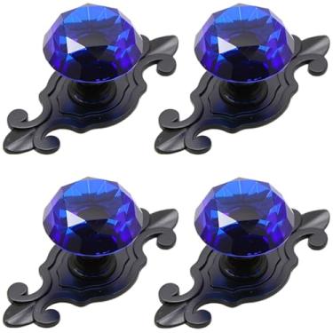 Imagem de Kelier Maçanetas de armário de vidro cristal, [4 unidades] puxadores de gaveta de diamante elegantes com placa, puxadores de gaveta para cozinha/armário/guarda-roupa/armário (azul cristal, 4 peças)