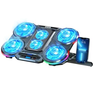 Imagem de Base para Notebook Gamer ate 17" Preto com 6 coolers ventiladores com iluminação RGB na lateriais e painel controlador de funções