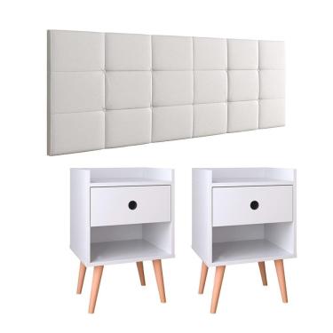Imagem de Kit 2 Mesinhas Apoio Decore Nicho Pés Retrô Cabeceira Suspensa Bia Cama Box King 1,95 - Lojas RPM 