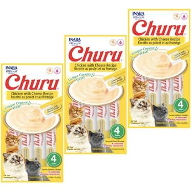 Imagem de Kit 03 Churu Petisco Para Gatos Vários Sabores Escolher Inaba - 8 Tubetes (Kit 03 unid. (12 Tubetes), Frango com Queijo)