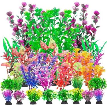 Imagem de CousDUoBe 30 peças de plantas de aquário, acessórios para aquário de peixes, plantas aquáticas artificiais, conjunto completo de decorações de aquário de peixes, vários tamanhos