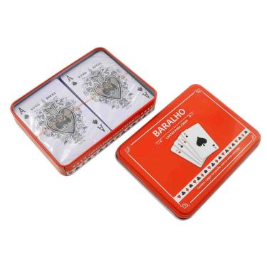 Imagem de Jogo De Baralho Na Lata 02 Jogos De 54 Cartas Plastificada