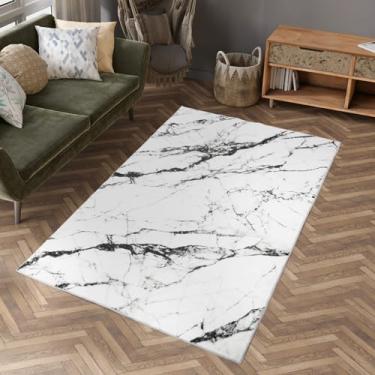 Imagem de Asrug Tapetes laváveis de 10 x 15 cm, tapetes de mármore branco, tapete chique macio que não solta com forro antiderrapante, tapete de piso baixo para quarto, sala de estar, entrada e sala de jantar