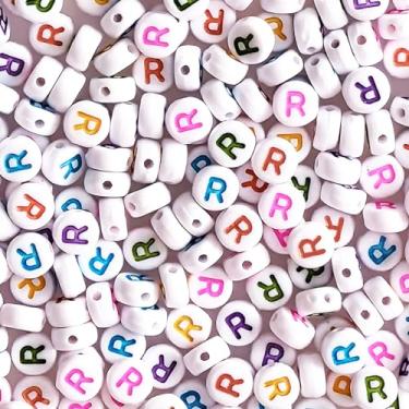 Imagem de Contas redondas R 4 x 7 mm acrílico colorido alfabeto contas para pulseiras fazer joias chaveiros colar óculos de sol DIY - 300 peças