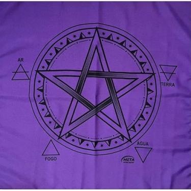 Imagem de META ATACADO, Toalha Pentagrama Silk Tecido Jogo Cartas Tarot 70x70cm Cor:Roxa