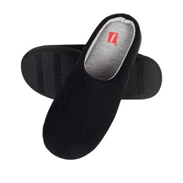 Imagem de Hanes Pantufas femininas macias de malha Waffle com sola para ambientes internos/externos, Preto, Large