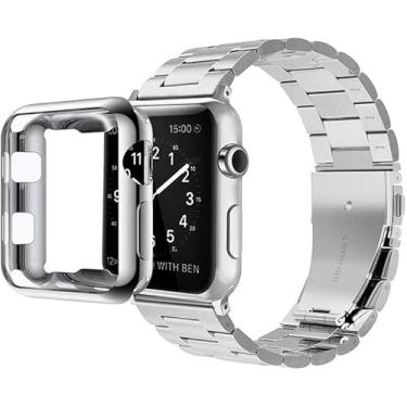 Imagem de U191U Pulseira de aço inoxidável para Apple Watch Ultra2 Ultra Series 10 9 8 7 6 5 4 mm, 41 mm, 40 mm e 38 mm, 49 mm, 46 mm, 45 mm, 44 mm, 41 mm, 40 mm, 38 mm, SE2 (prata de 49 mm)