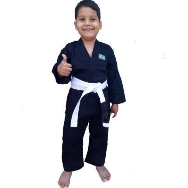 Imagem de Kimono Infantil Preto Para Jiujitsu Tamanho M00 Com Faixa Branca Com P
