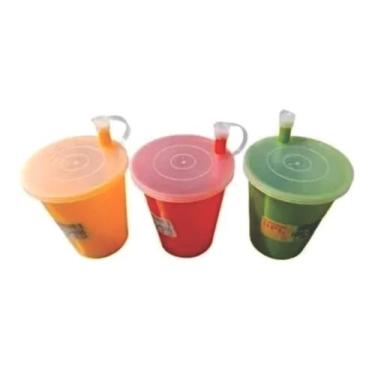 Imagem de 3 Copos Infantil Escolar Canudo Plastico C/ Tampa 200ml Dpg, Sortida