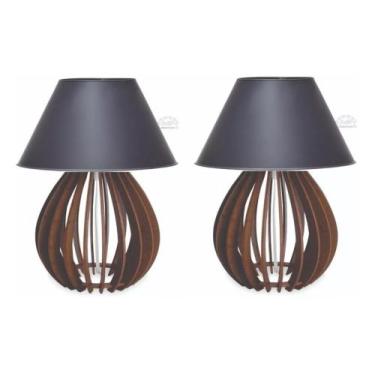 Imagem de Kit 02 Abajures Luminária Bola Mdf Marrom - MEGAPLAST, Preto