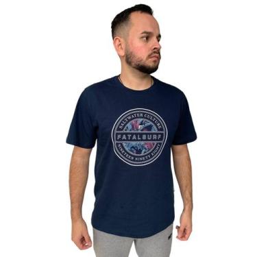 Imagem de Camiseta Masculina Gola Careca Basica com Estampa Fatal Surf, Azul mar