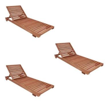 Imagem de Conjunto 3 Espreguiçadeiras em Madeira Maciça Roma 429 - Cedro Rosa