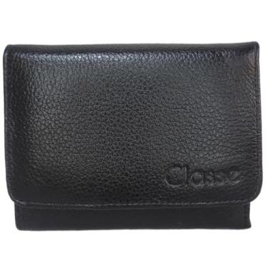 Imagem de Carteira Feminina Classe Couro Com Fecho Imã Cores Variadas, Preto