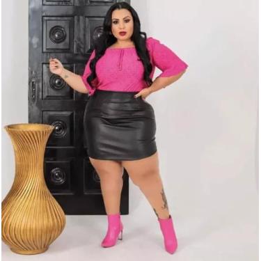 Imagem de Saia Curta material sintético Preto Plus Size Moda Elegante Outono Inv