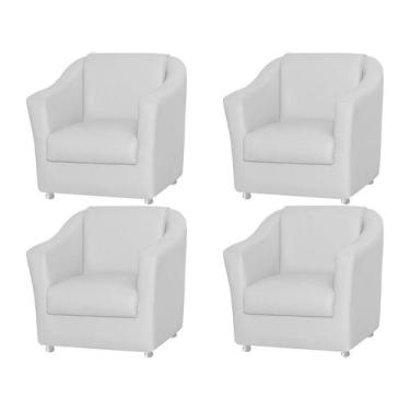 Imagem de Kit 4 Poltronas Decorativa Biane Couro Branco Pés Cromado Ms Decor - M