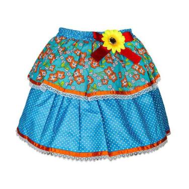 Imagem de Saia Junina Caipira Adulto C/ Babado Xadrez Arraiá Quadrilha - Fantasi