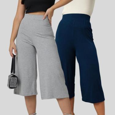 Imagem de Kit de Calça Pantacourt de malha confortável Cinza e Azul - Mayara Man
