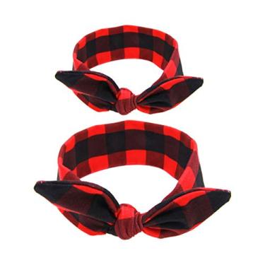 Imagem de JustMyDress Conjunto de bandanas Mommy and Me turbante para pais e filhos, bandana para mãe e bebê, JBC16 (D1-preto vermelho), tamanho único