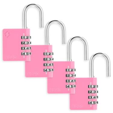 Imagem de Zarker Fechadura de combinação, cadeado de 4 dígitos para academia, escola, esportes, armário, cerca, caixa de ferramentas, estojo, armazenamento de ferrolho (pacote com 4, rosa)
