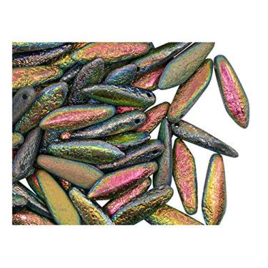 Imagem de 50 contas de adaga de vidro tcheco 5 x 16 mm, vitral completo gravado em cristal