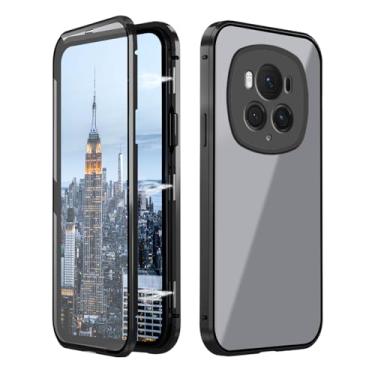 Imagem de Compatível com Honor Magic 6 Pro, capa protetora dupla face de vidro espelhada, preta, capa para celular Honor Magic 6 Pro, adsorção magnética, à prova de choque, capa fina de luxo (preto)
