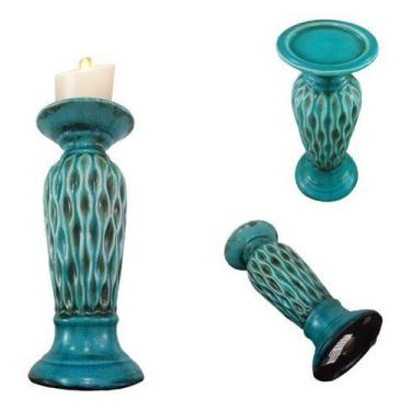 Imagem de Castiçal De Cerâmica Porta Velas Verde Decorativo 29,5 X 12 - Vacheron