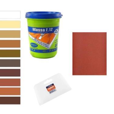 Imagem de Kit Massa F12 Viapol Para Calafetação de Madeira + Celuloide + Lixa Ma