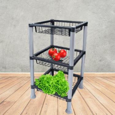 Imagem de Fruteira De Chão Cesto Organizador Quadrado 3 Andares - VPJ