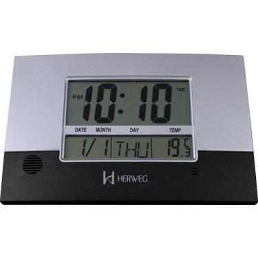 Imagem de Relógio de Parede ou Mesa Digital LCD Calendário Termômetro Preto Herw