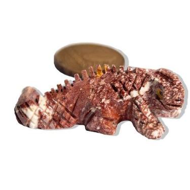 Imagem de 01 Dinossauro Misto Esculpido Artesanato em Pedra Dolomita - Cristaisd