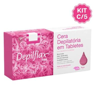 Imagem de Kit 5 Cera Quente Depilatória Profissional Rosa Depilflax Barra 1Kg Gr