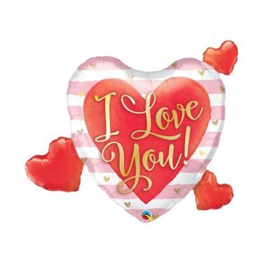 Imagem de Balão de Festa Microfoil 18" 46cm - I Love You Listras Rosa e Corações