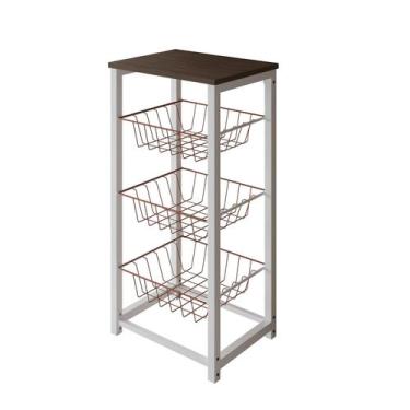 Imagem de Fruteira de Chão Cozinha Desmontada Aço Branco Cesto Cobre Tampo Amend