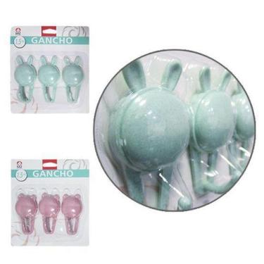 Imagem de Cabide Gancho de Plastico Coelho Autoadesivo com 3 Pecas na Cartela - 