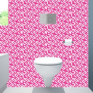 Imagem de Papel de Parede Autocolante Pastilhas Quadriculadas Tons Rosa Pink E B