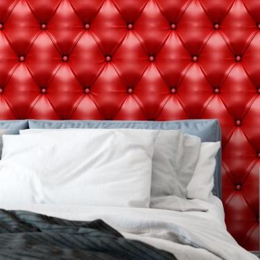 Imagem de Papel De Parede Couro Vermelho Paixão Intenso Estilo Acolchoado Vinil 