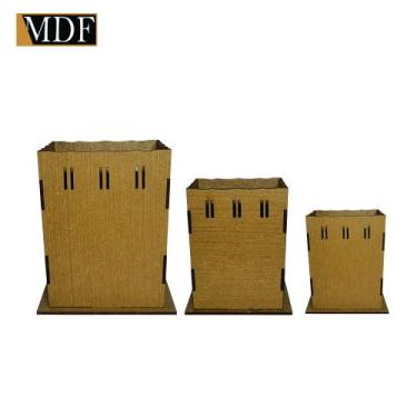 Imagem de Trio de Cachepot Borda Ondulada Passa Fita P M G Laser Mdf Madeira Mar