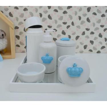 Imagem de Kit Higiene Bebê K010 Apliques Azul Bandeja Espelho Banho Quarto - Cir